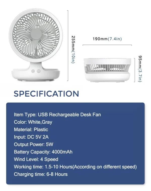 Magnetic Base Portable Fan 2 in 1