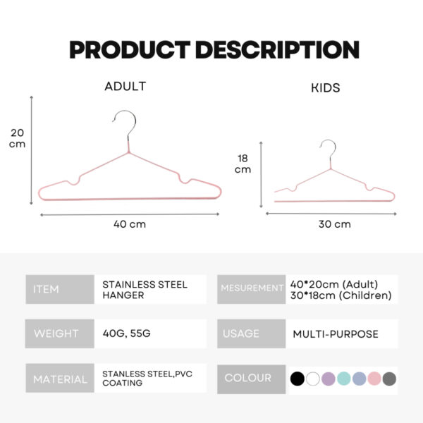 Extra Thick Stainless-Steel PVC Anti-Slip Matel Hanger, Adult, Kids Clothing Hanger.